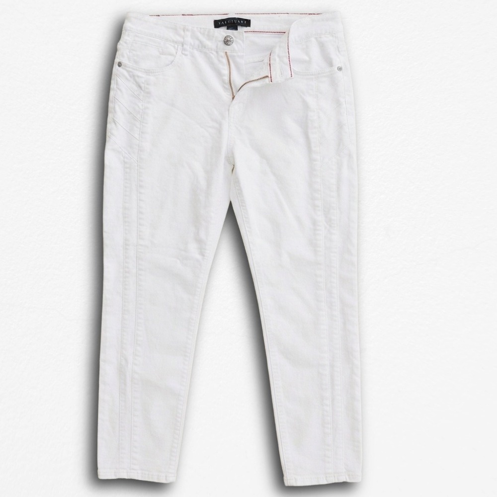 Sanctuary Womens White Moto‎ Paneled Cropped Denim Pants Size 30